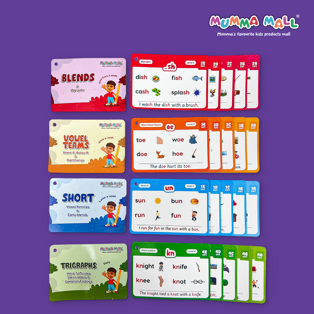 Spell Steps Phonics Flash Cards for Kids (3+ Years) 65 cards, 118 groups | 4 Levels Learning Set