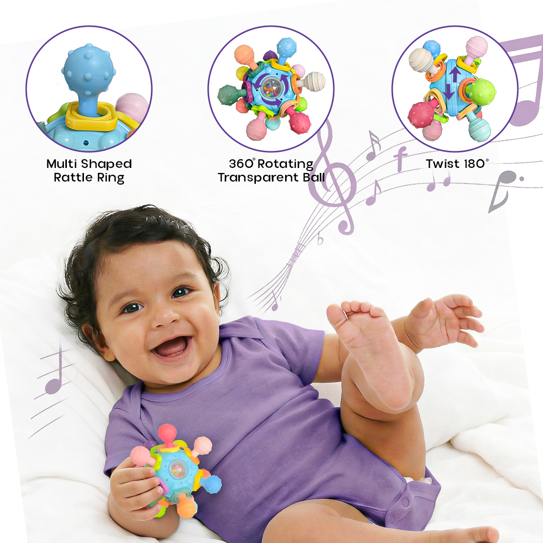 Orbit ball - Sensory Teether & Rattle Toy for Babies | Soft Silicone Baby Teether for 3–12 Months | Montessori Teething Toy | BPA-Free Infant Chewing Toy