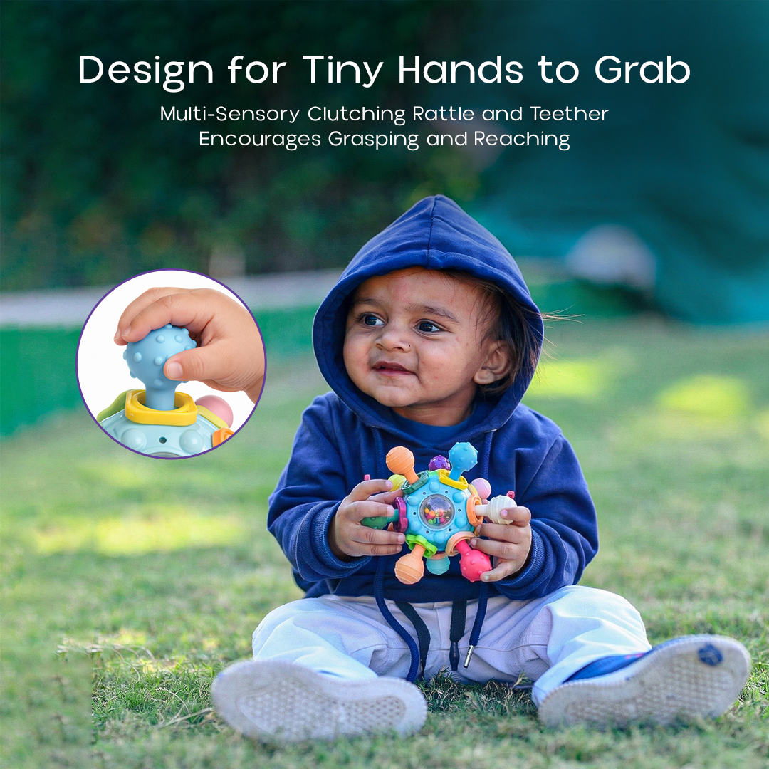 Orbit ball - Sensory Teether & Rattle Toy for Babies | Soft Silicone Baby Teether for 3–12 Months | Montessori Teething Toy | BPA-Free Infant Chewing Toy