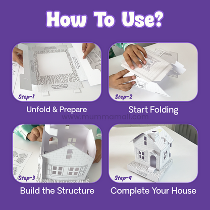 3D DIY Color & Build House Kit – Screen-Free Craft Activity for Kids (Ages 4+)