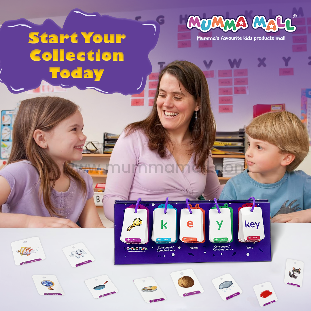Child reading a sight word aloud from a flash card