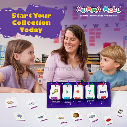 Child reading a sight word aloud from a flash card