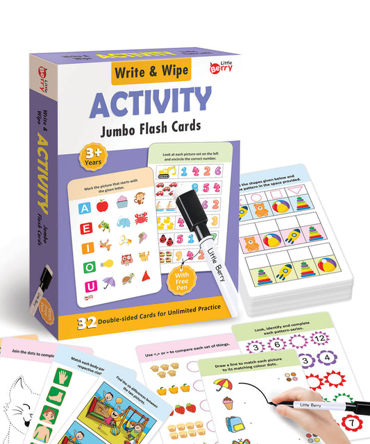 Activity jumbo flash cards for kids [32 Reusable Double-Sided Cards ]