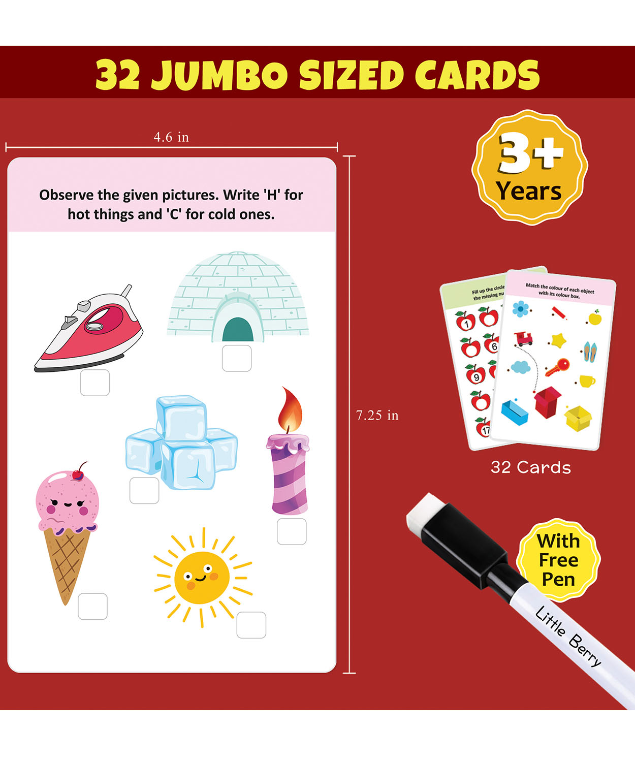 Activity jumbo flash cards for kids [32 Reusable Double-Sided Cards ]