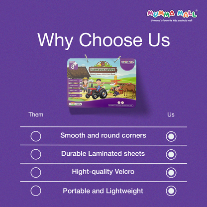 Farm Busy Book (3+ Age) – Velcro binder with farm animals, shapes, colors, counting & more to boost cognitive skills & motor development in kids