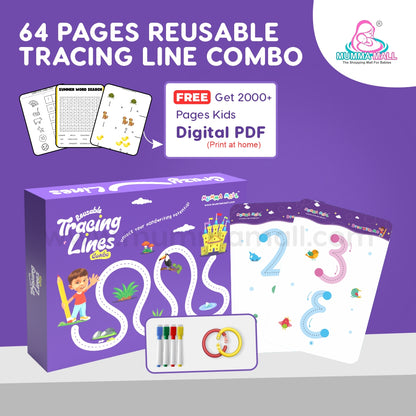 Mumma Mall - Reusable Tracing Book With 68 Pages + FREE Learning 2000+ pages PDF worksheet for kids📚