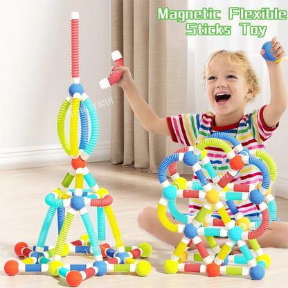 Flexible Magnetic Building Sticks & Balls Set for Kids | 3D Construction STEM Toy for Creativity, Brain Development & Learning