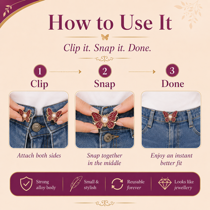 Premium Butterfly Waistband Adjuster Clip for Jeans, Skirts & Shorts 🦋