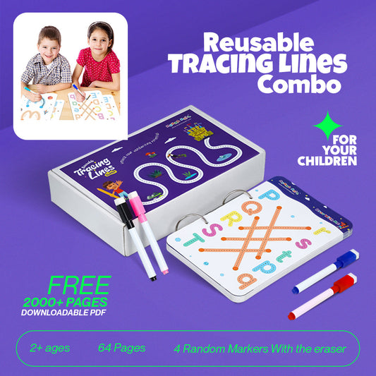 64 Pages Reusable Tracing Line book to improve HAND WRITING For kids + (FREE Learning 2000+ pages PDF worksheet for kids📚 )