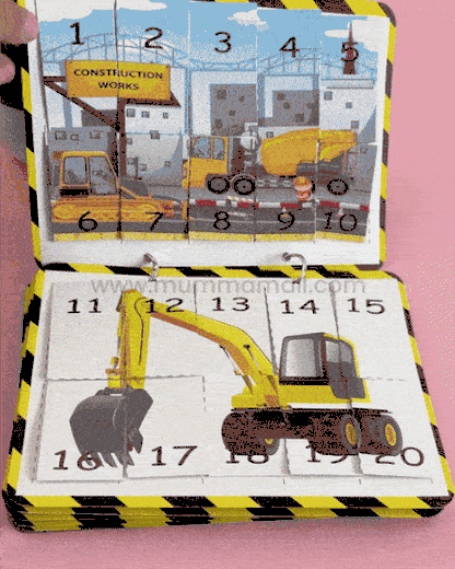 Under Construction Busy Book – Velcro Binder for Kids (3+) with construction vehicles, shapes, numbers, and problem-solving to boost motor skills & cognitive development