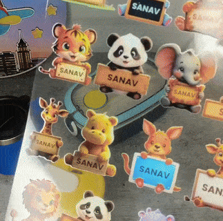 Personalized Waterproof Kids Name Stickers – Cute Animal Designs for Bottles, Lunch Boxes & School