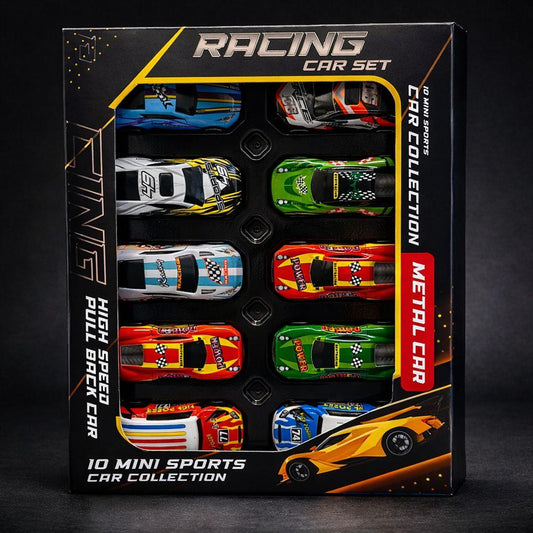 Mini Metal Racing Car Set for Kids | 10 Pcs Pull Back Sports Car Collection