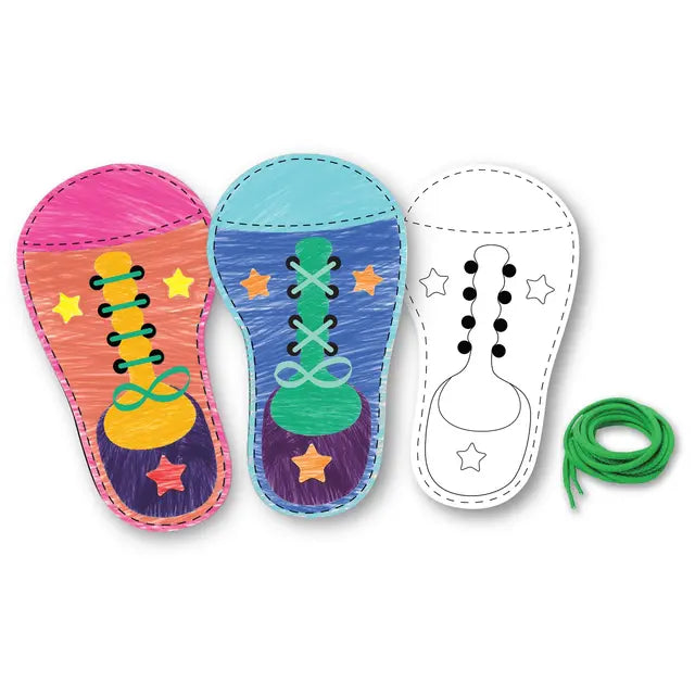 Kids using shoe coloring and lacing kit
