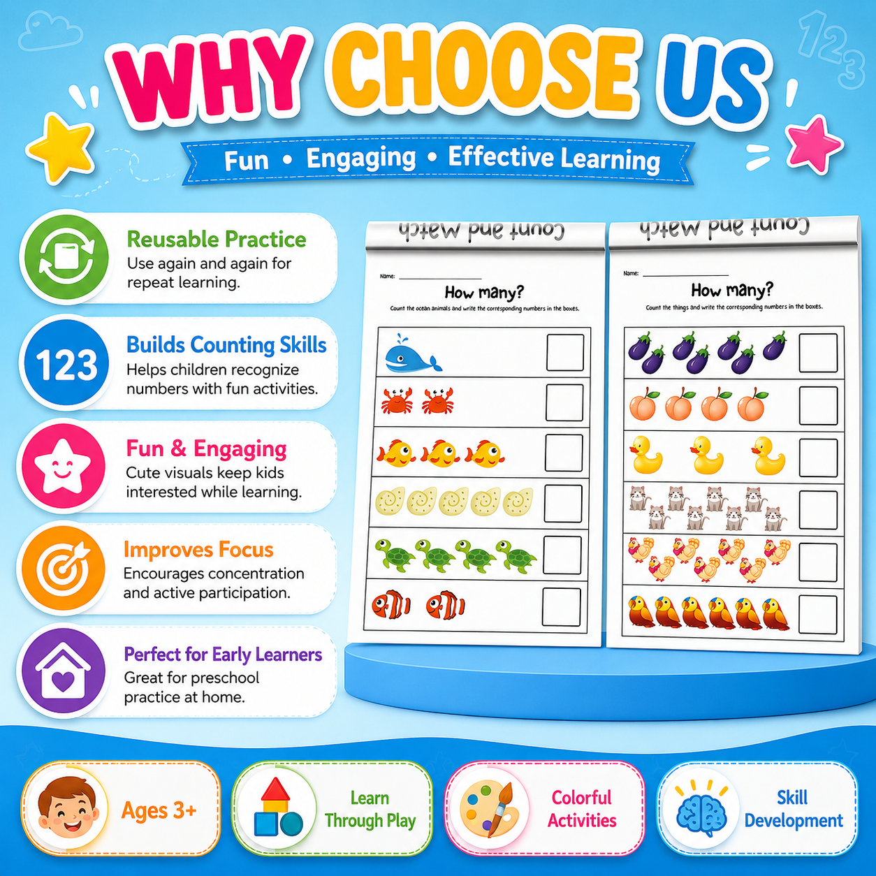 Kids Preschool Counting Activity Book – Early Math Number Learning, Count & Write Practice Workbook for Toddlers