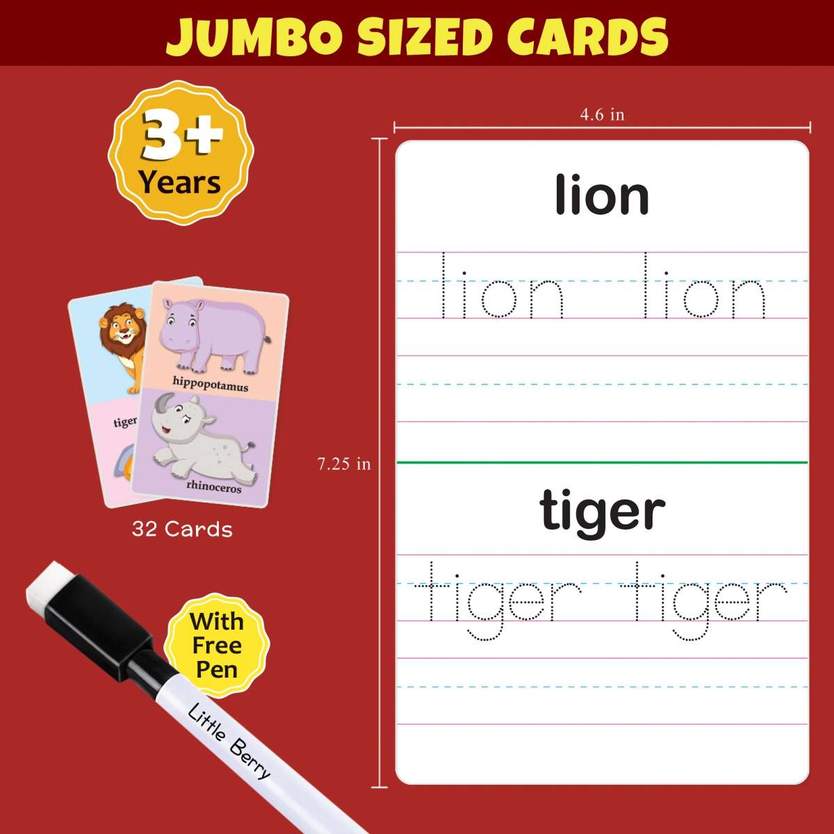 Animal jumbo flash cards for kids (32 DOUBLE SIDED CARDS)