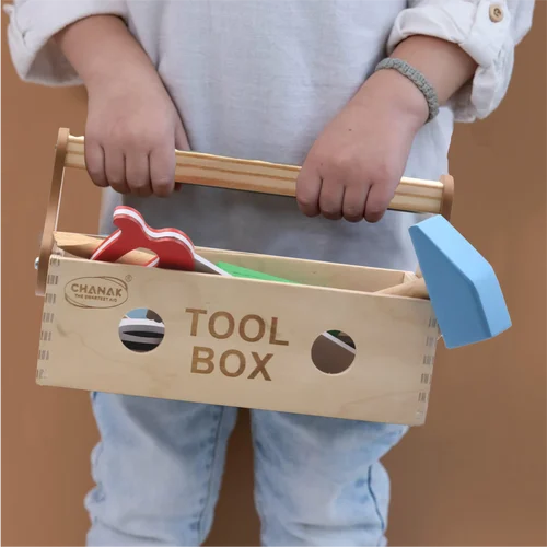 Portable Construction Wooden Tool Box for Kids