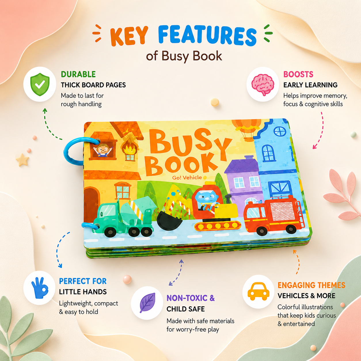 Reusable Vehicle Velcro Busy Book for Toddlers | Transportation Matching & Learning Activity Book