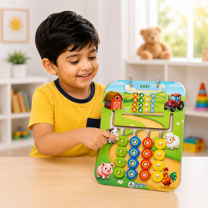 Montessori Wooden Pattern Matching Puzzle Board for Kids – Colour Sorting, Challenge Card Game & Brain Development Educational Toy