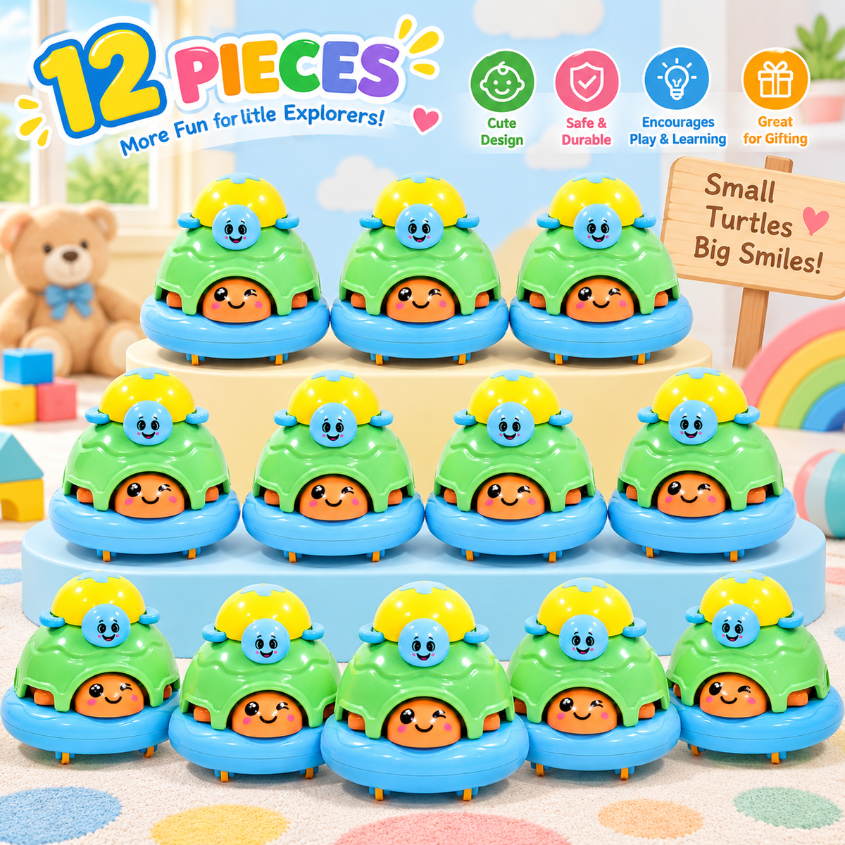 Topsy Turtles Friction Toy – 12 Pcs Set