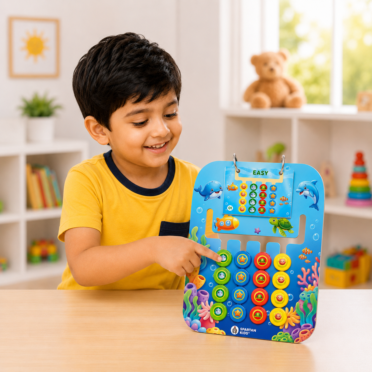 Montessori Wooden Pattern Matching Puzzle Board for Kids – Colour Sorting, Challenge Card Game & Brain Development Educational Toy