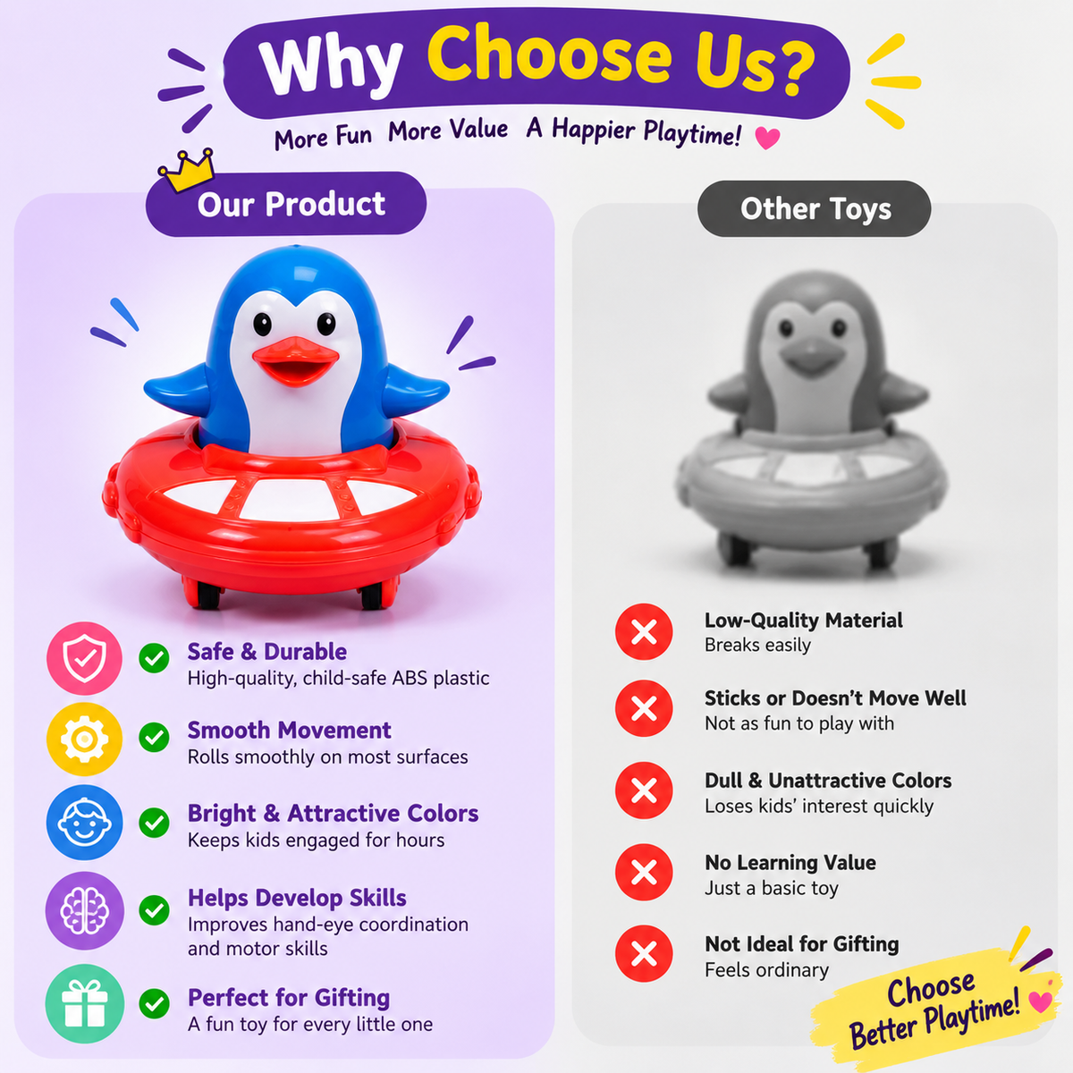 Snowy Slider Friction Penguin Toy for Kids – Multicolor Pack of 12 Pcs