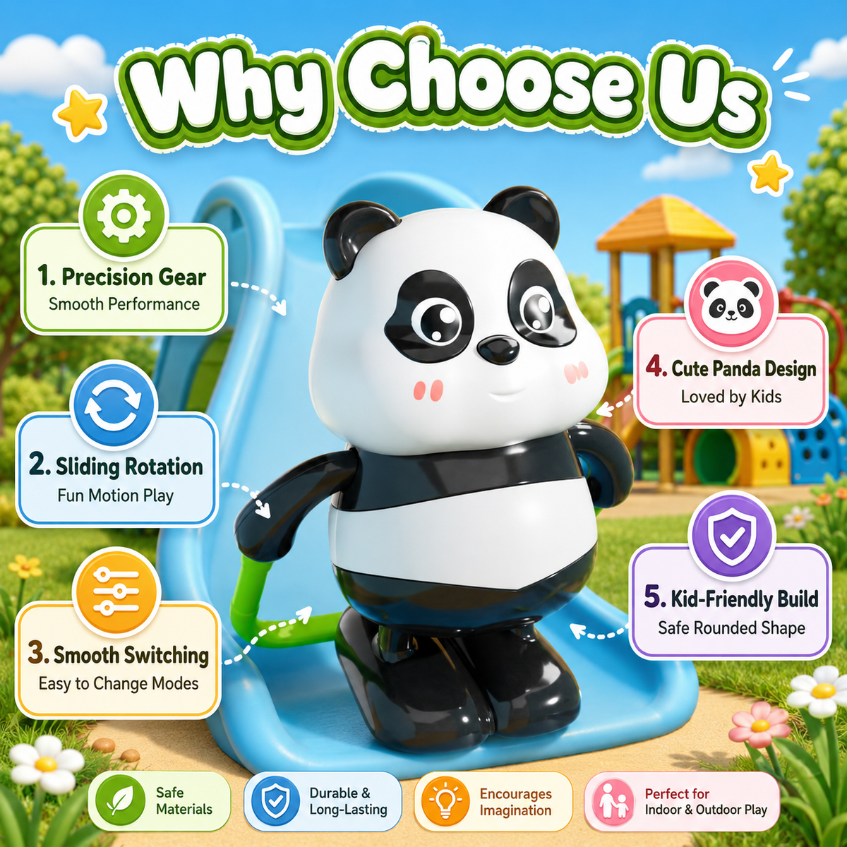 3-in-1 Panda Sports Activity Toy Set for Kids | Cute Panda Skater, Hula Hoop & Jump Rope Toy