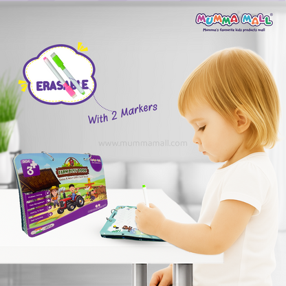 Farm Busy Book (3+ Age) – Velcro binder with farm animals, shapes, colors, counting & more to boost cognitive skills & motor development in kids