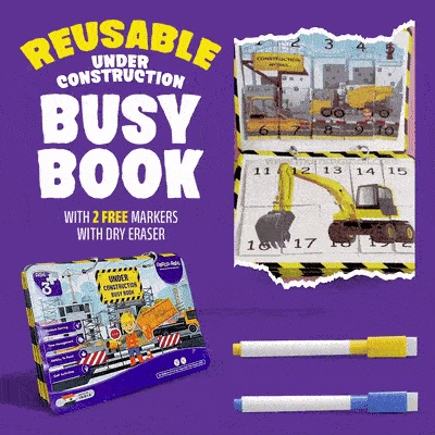 Under Construction Busy Book – Velcro Binder for Kids (3+) with construction vehicles, shapes, numbers, and problem-solving to boost motor skills & cognitive development