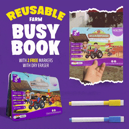 Farm Busy Book (3+ Age) – Velcro binder with farm animals, shapes, colors, counting & more to boost cognitive skills & motor development in kids