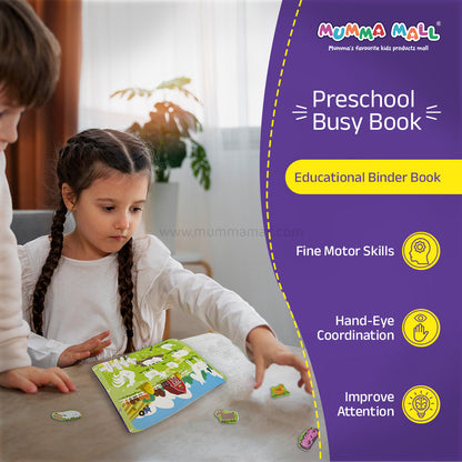 Farm Busy Book (3+ Age) – Velcro binder with farm animals, shapes, colors, counting & more to boost cognitive skills & motor development in kids