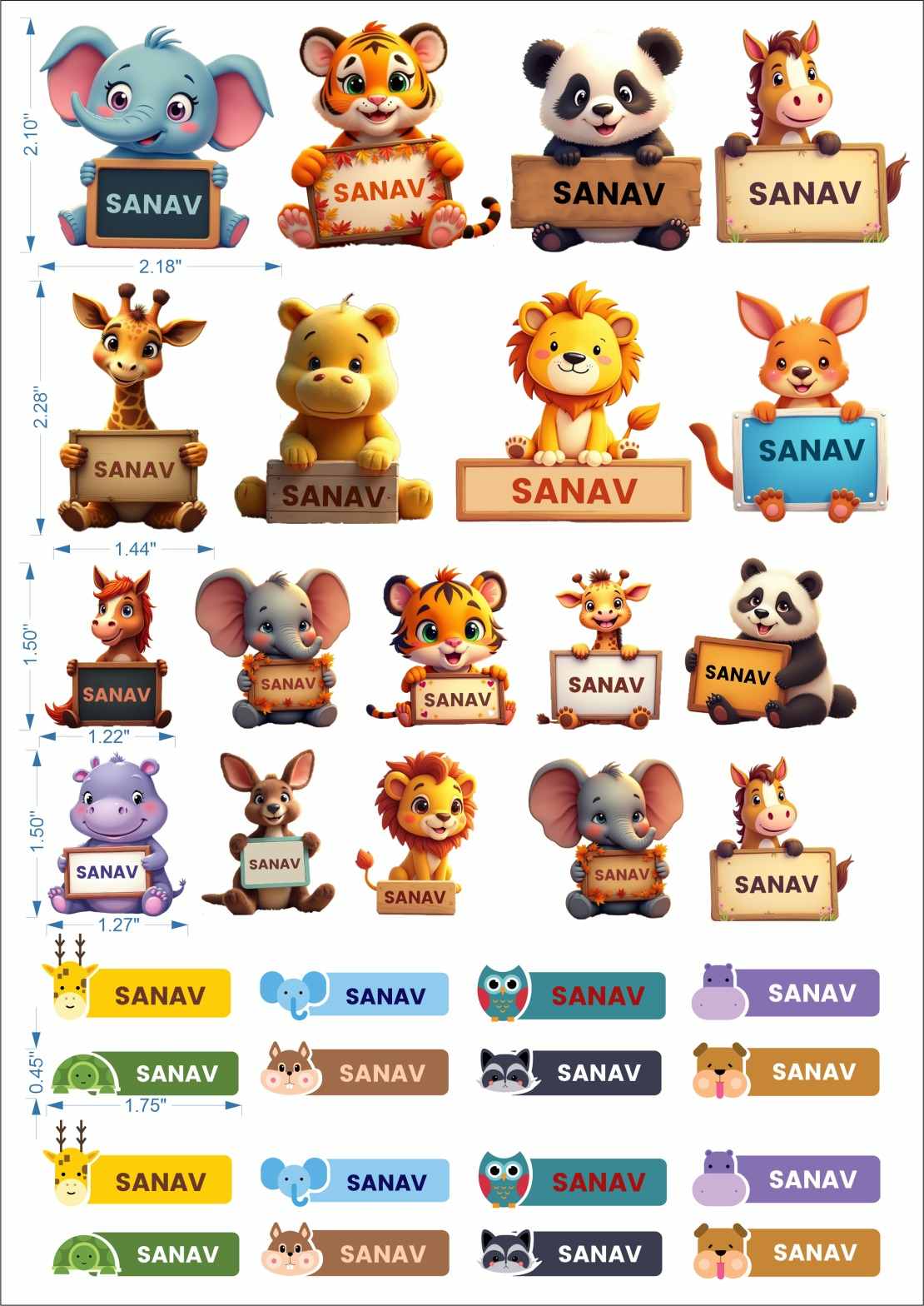 Personalized Waterproof Kids Name Stickers – Cute Animal Designs for Bottles, Lunch Boxes & School
