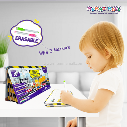 Under Construction Busy Book – Velcro Binder for Kids (3+) with construction vehicles, shapes, numbers, and problem-solving to boost motor skills & cognitive development