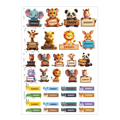 Personalized Waterproof Kids Name Stickers – Cute Animal Designs for Bottles, Lunch Boxes & School