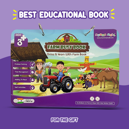 Farm Busy Book (3+ Age) – Velcro binder with farm animals, shapes, colors, counting & more to boost cognitive skills & motor development in kids