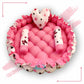 Round baby tub bed with a heart pillow and pair of Bolster (Pink and White)