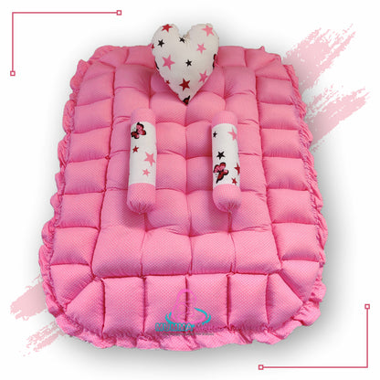 Rectangle baby tub bed with a heart pillow and pair of Bolster (Pink and White)