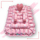 Rectangle baby tub bed with a heart pillow and pair of Bolster (Pink and Red)