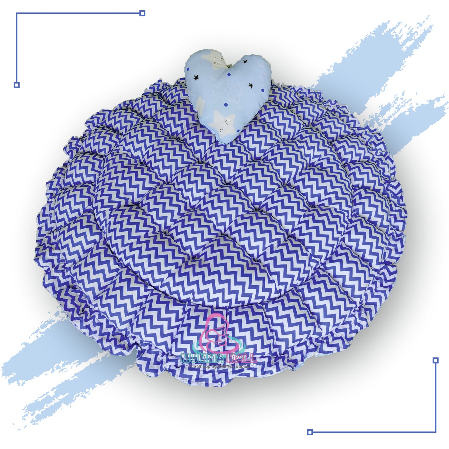 Round baby tub bed with a heart pillow (Sky and Blue)
